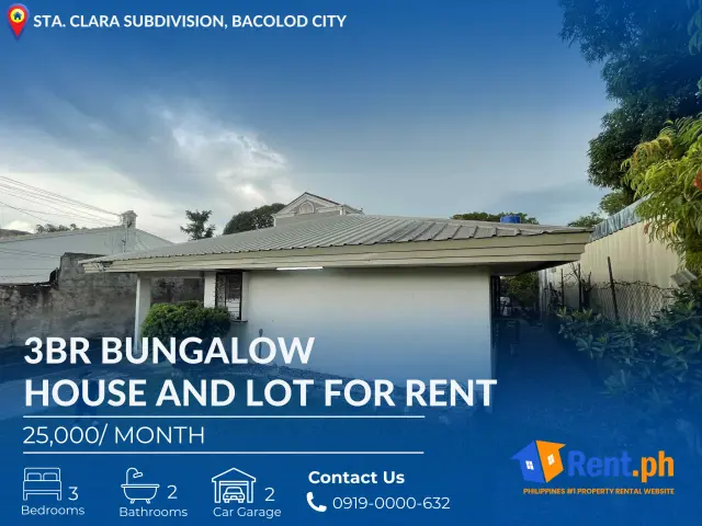3BR BUNGALOW HOUSE AND LOT FOR RENT IN STA. CLARA SUBDIVISION BACOLOD CITY - Secondary Image