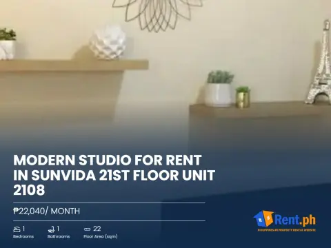 Modern Studio For Rent in Sunvida 21st Floor Unit 2108