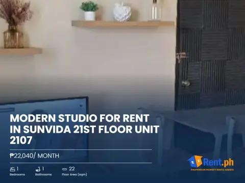 Modern Studio For Rent in Sunvida 21st Floor Unit 2107
