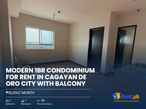 Modern 1BR Condominium For Rent in Cagayan De Oro City with Balcony