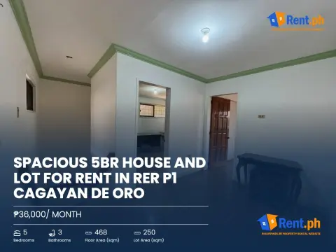 Spacious 5BR House and Lot For Rent in RER P1 Cagayan de Oro
