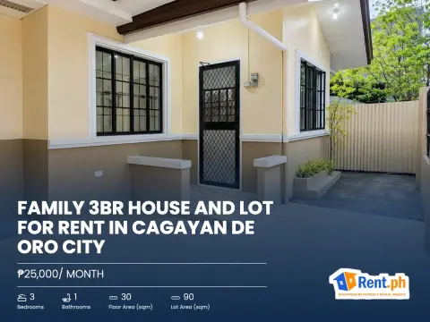 Family 3BR House and Lot For Rent in Cagayan De Oro City