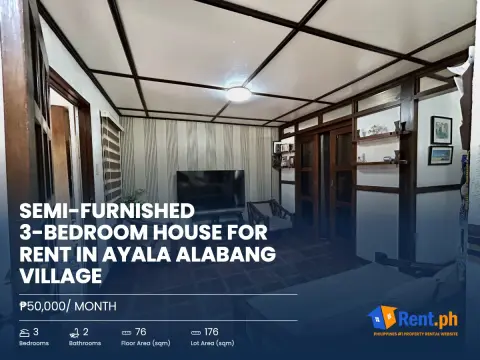 Semi-Furnished 3-Bedroom House For Rent in Ayala Alabang Village