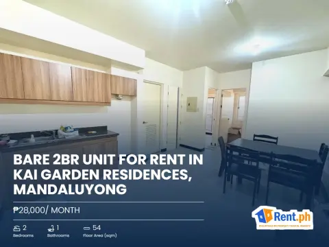 Bare 2BR Unit For Rent in Kai Garden Residences, Mandaluyong