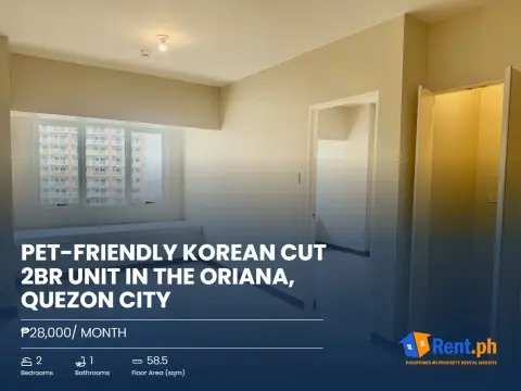 Pet-Friendly Korean Cut 2BR Unit in The Oriana, Quezon City